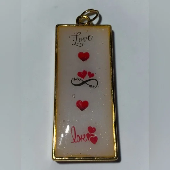 Handmade Resin Love You & Me Pendant Necklace Gold Bezel Romantic Gift - Picture 4 of 4